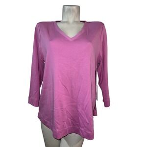 New Chicos Top Pink Dawn 100% Pima Cotton V-Neck 3/4 Sleeve Shirt Size 3 XL NWT